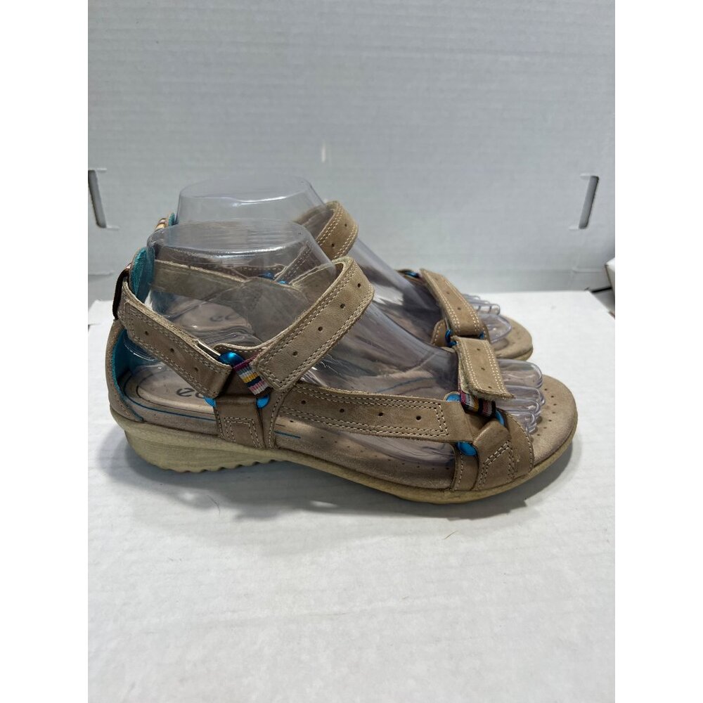 Ecco Womens Tan Hill Move sand Rainbow walking Sandals With Striped Accent Strap